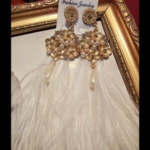 White Feather Ostrich Quality Earrings